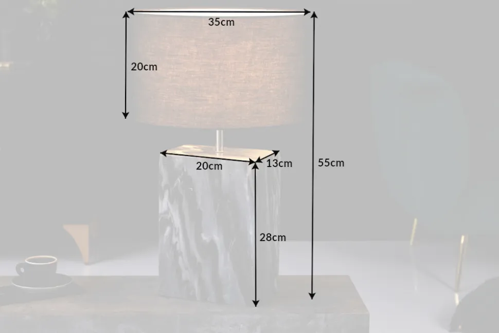 Design Tischlampe NOBLE 55cm schwarz Marmorfuß Stoffschirm