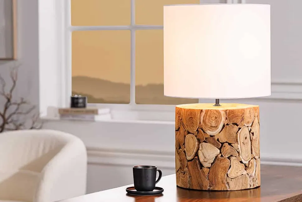 Design Tischlampe PURE NATURE 45cm natur handmade Eisenholz Baumwollschirm weiß