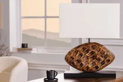 Design Tischlampe REEF 50cm Regenbaum Massivholz handmade Baumwollschirm weiß