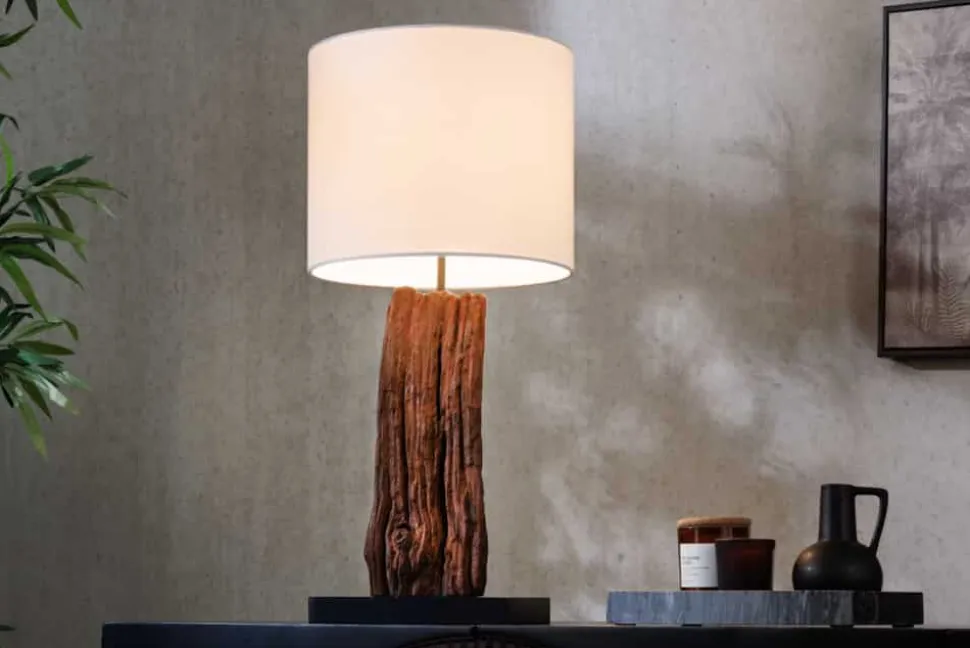 Design Tischlampe ROUSILIQUE 60cm natur weiß rund Treibholz handgearbeitet