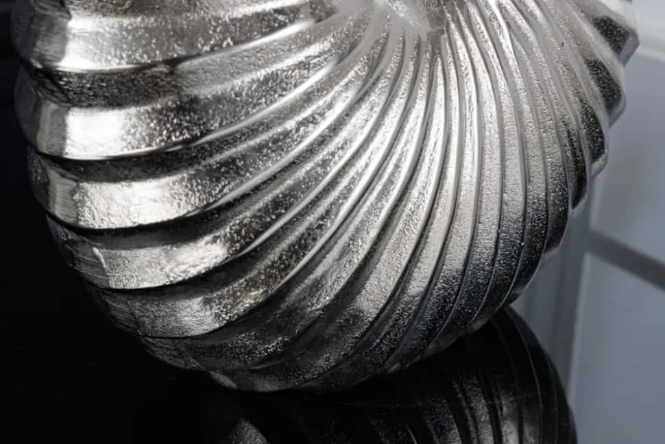 Design Tischlampe SHELL 60cm silber schwarz Metall Stoffschirm maritim