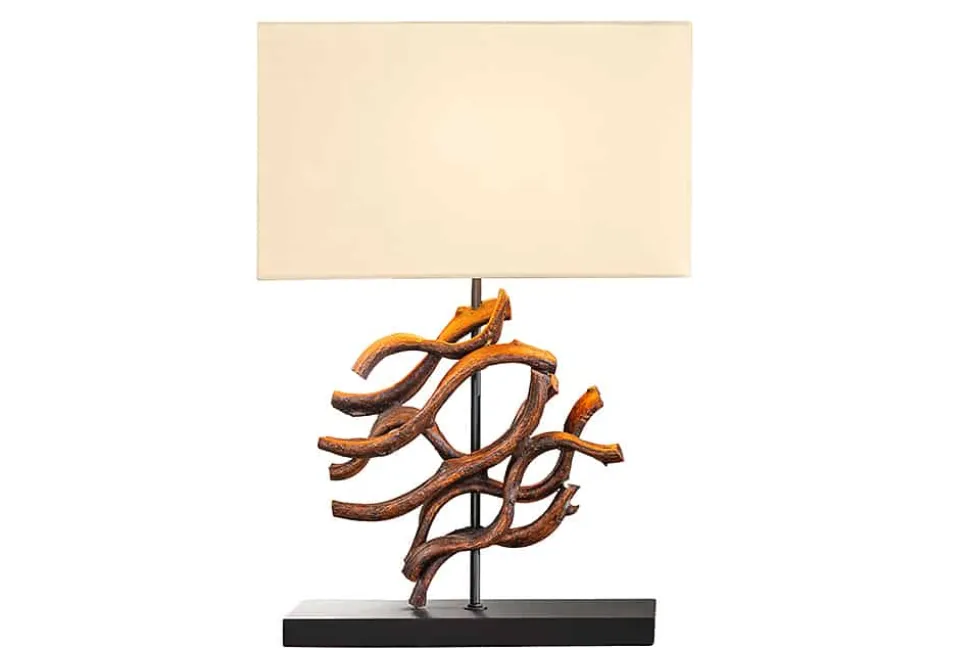 Design Tischlampe WAVE 60cm natur Massivholz handmade beige Baumwollschirm
