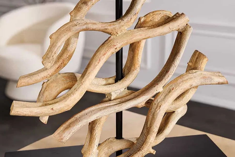 Design Tischlampe WAVE 60cm natur Massivholz handmade weiß Baumwollschirm