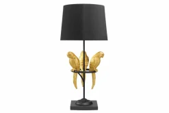 Design Tischlampe WILDLIFE 75cm schwarz gold rund Papagei Skulpturen mit Marmor-Fuß