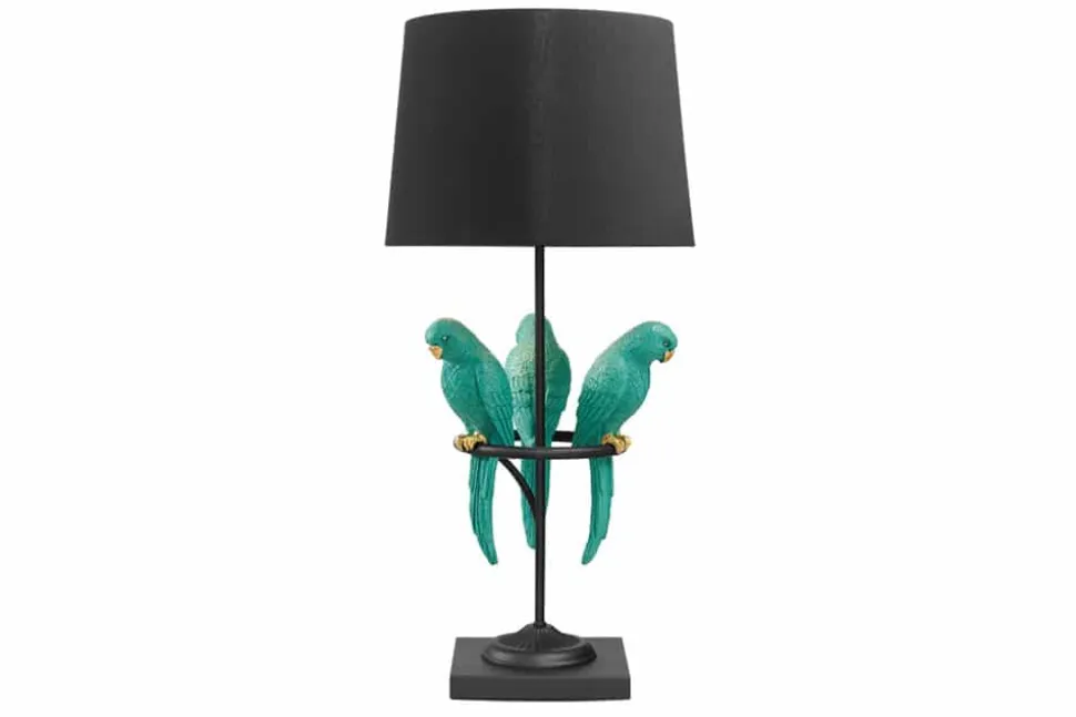 Design Tischlampe WILDLIFE 75cm schwarz türkis rund Papagei Skulpturen mit Marmor-Fuß