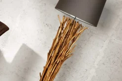 Design Treibholz Stehlampe EUPHORIA 180cm grau mit Leinenschirm
