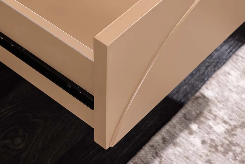 Design TV Board SAVOY 150cm grau beige greige Travertin Keramik mit Schublade 3D-Front