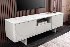 Design TV-Board SAVOY 150cm kaschmir weiß Marmor Keramik mit Stauraum und 3D-Front