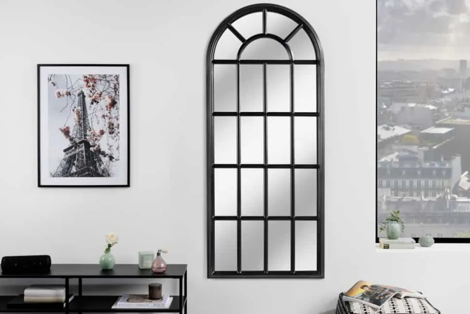 Design Wandspiegel CASTILLO 140cm schwarz Landhausstil Fenster
