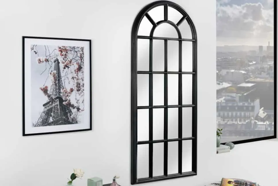 Design Wandspiegel CASTILLO 140cm schwarz Landhausstil Fenster