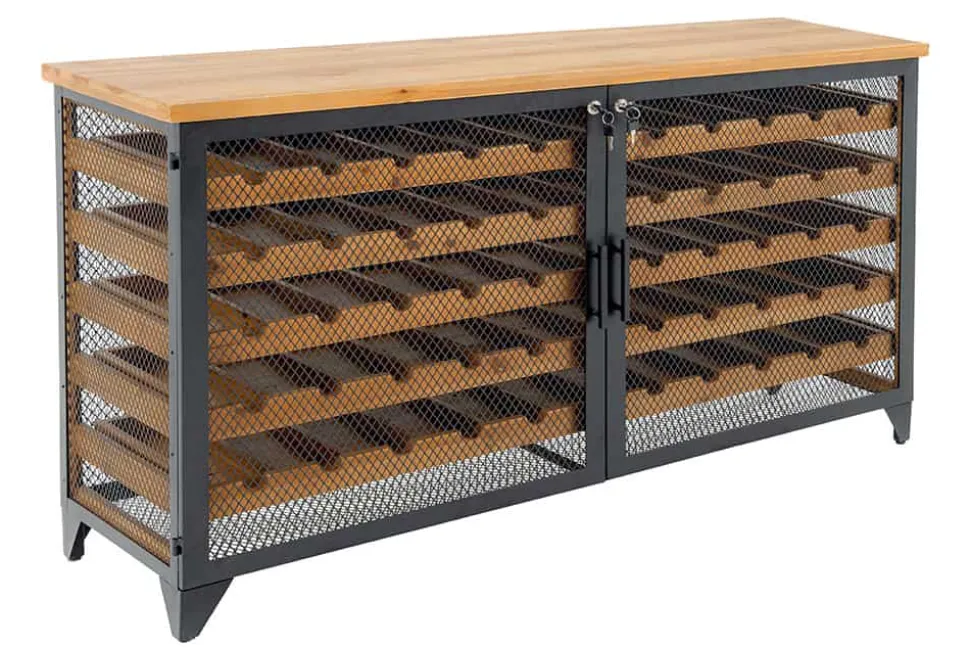 Design Weinboard BODEGA 130cm natur schwarz Tannenholz Metall Flaschenregal