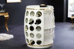 Design Weinfass BODEGA WHITE 70cm weiß gold Pinie Flaschen Gläseraufhängung