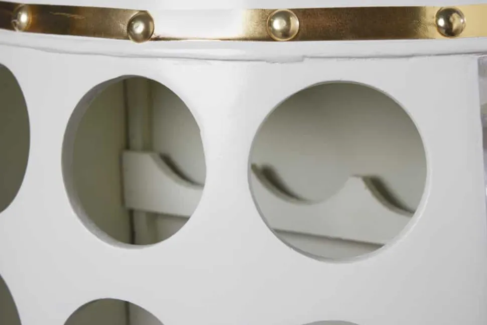 Design Weinfass BODEGA WHITE 70cm weiß gold Pinie Flaschen Gläseraufhängung