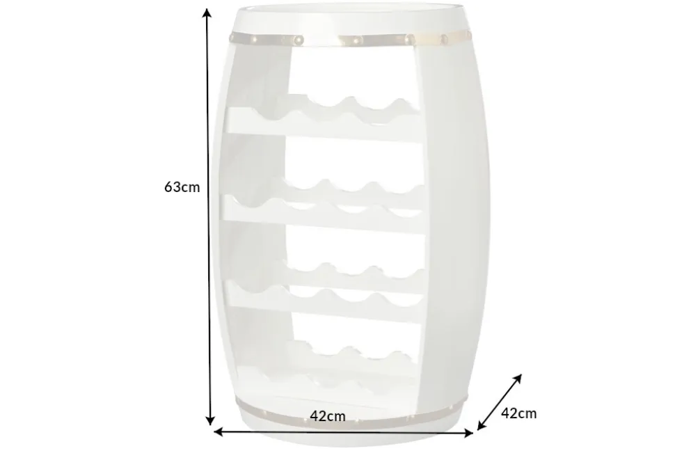 Design Weinfass BODEGA WHITE 65cm weiß gold Pinie Flaschenregal 14 Flaschen