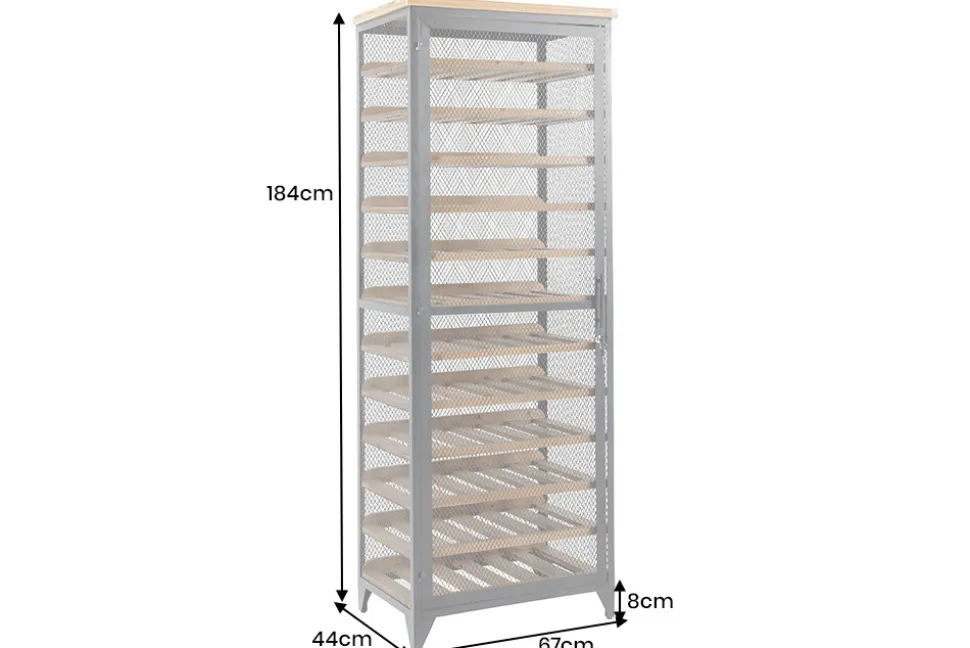 Design Weinschrank BODEGA 185cm natur schwarz Tannenholz Metall Flaschenregal