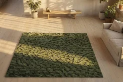3D Hochflor Teppich DUNE 230x160cm dunkelgrün Hoch-Tief-Effekt