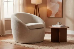 Drehbarer Design Sessel ALPINE beige Chenille Cremona 360° mit Armlehnen