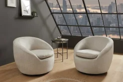 Drehbarer Design Sessel ALPINE beige Samt 360° mit Armlehnen