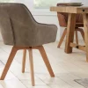 Drehbarer Design Stuhl LIVORNO vintage taupe Buchenholz Beine mit Armlehnen