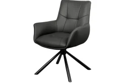 Drehbarer Design Stuhl SIGNATURE schwarz Echtleder 360° Taschenfederkern Metall