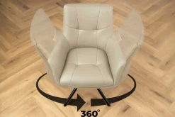 Drehbarer Design Stuhl SIGNATURE beige Echtleder 360° Taschenfederkern schwarz Metall