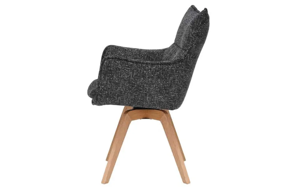 Drehbarer Design Stuhl VOGUE anthrazit natur Strukturstoff Eichenholz 360° mit Armlehne