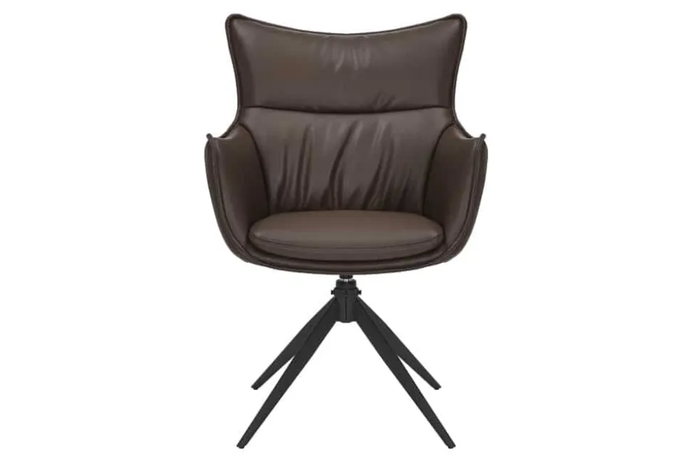 Drehbarer Design Stuhl VOGUE brandy braun Kunstleder schwarz Metall 360° mit Armlehne