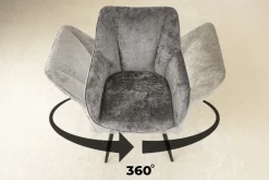 Drehbarer Retro Stuhl AVIGNON grau Chenille schwarze Metallbeine