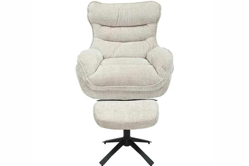 Drehbarer Sessel CLOUD champagner beige Chenille schwarz Metall