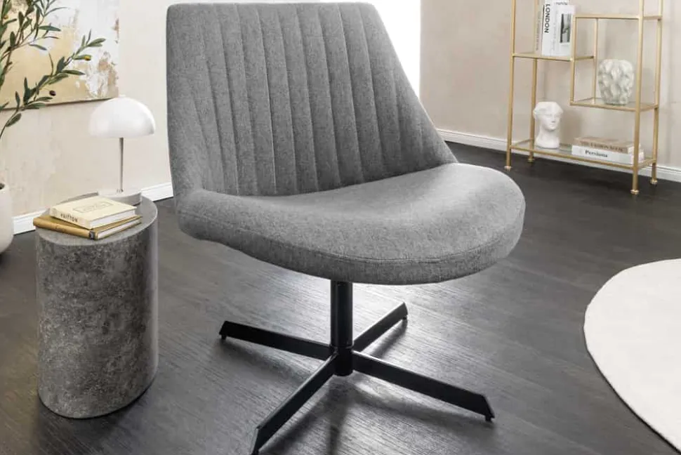 Drehbarer Sessel LOUNGER grau Strukturstoff Metallgestell schwarz
