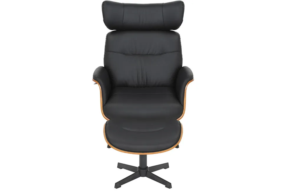 Drehbarer Sessel VOGUE COMFORT schwarz Kunstleder braun Walnuss-Design mit Armlehne
