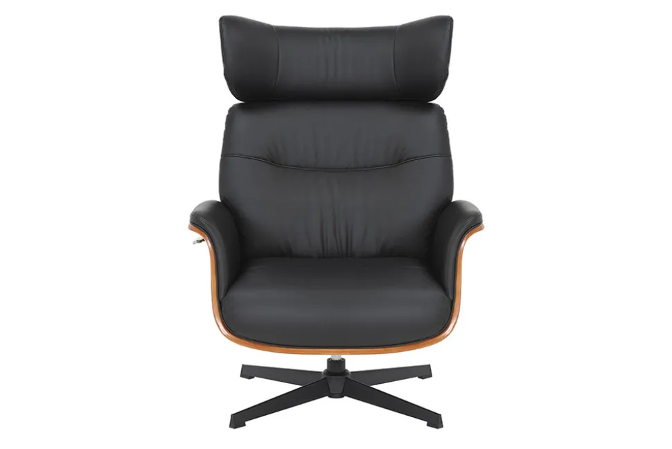 Drehbarer Sessel VOGUE COMFORT schwarz Kunstleder braun Walnuss-Design mit Armlehne