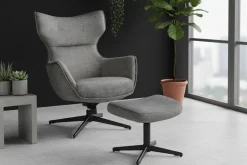 Drehbarer Sessel VOGUE grau Samt schwarze Metallbeine mit Armlehne