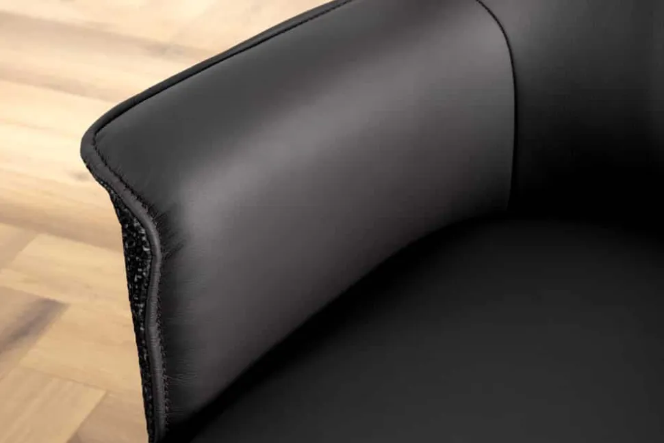 Drehbarer Stuhl LE GRAND schwarz Echtleder Strukturstoff Metallgestell mit Armlehne
