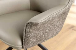 Drehbarer Stuhl LE GRAND taupe Echtleder Strukturstoff schwarzes Metallgestell