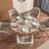 Drehbarer Stuhl PAPILLON beige Samt mit Armlehne champagner greige Metallgestell