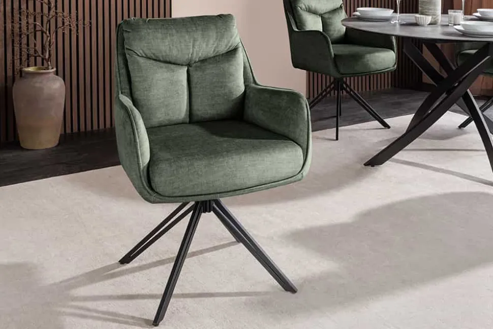 Drehbarer Stuhl PROMETHEUS moosgrün Vogue Velours Samt Taschenfederkern Metall