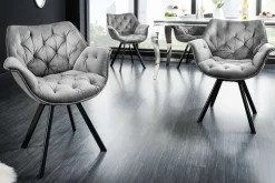 Drehbarer Stuhl THE DUTCH COMFORT grau Samt mit Armlehnen Modern Design