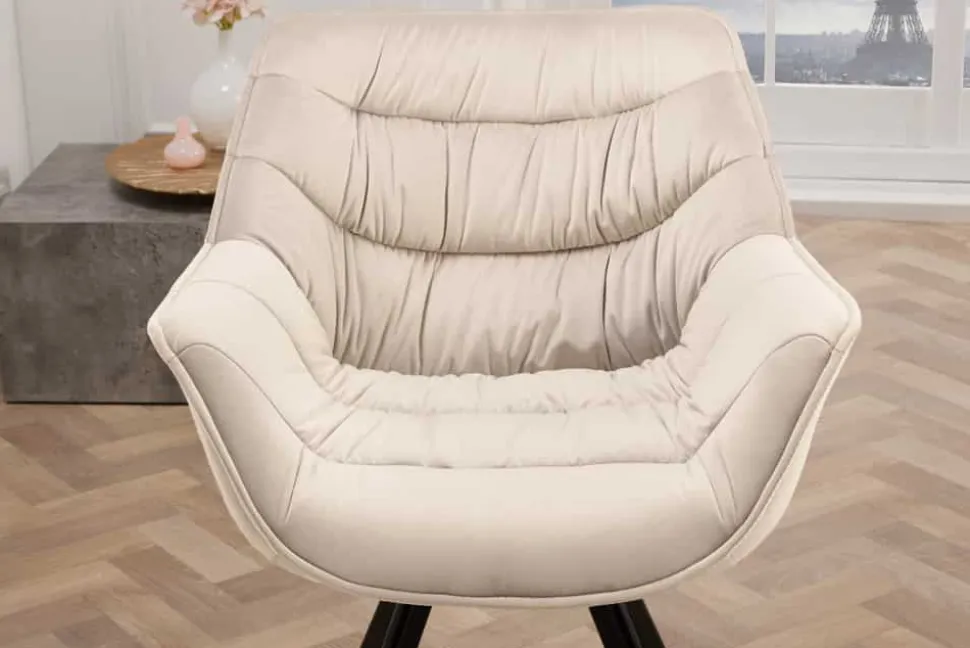 Drehbarer Stuhl THE DUTCH COMFORT champagner beige Samt schwarze Metallbeine