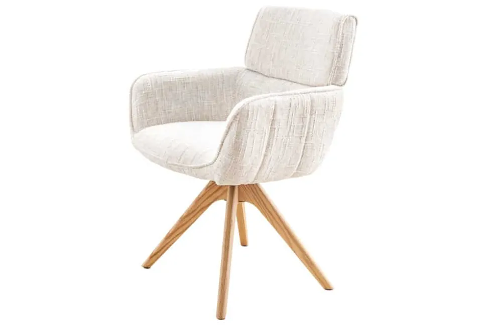 Drehbarer Stuhl UNIQUE beige Chenille Eichenholzbeine mit Armlehne