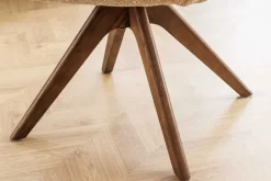 Drehbarer Stuhl UNIQUE taupe beige Strukturstoff Walnussholzbeine mit Armlehne