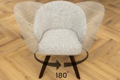 Drehbarer Stuhl WALKÜRE beige Eichenholz mit Taschenfederkern und Armlehne Walnuss