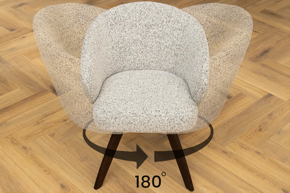 Drehbarer Stuhl WALKÜRE beige Eichenholz mit Taschenfederkern und Armlehne Walnuss