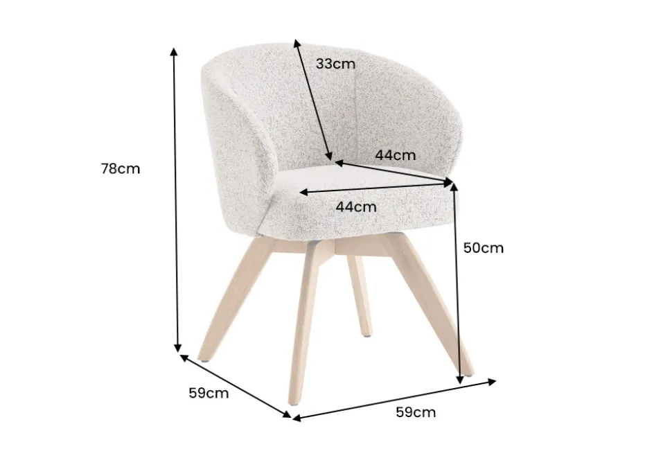 Drehbarer Stuhl WALKÜRE beige natur Eichenholz mit Taschenfederkern und Armlehne