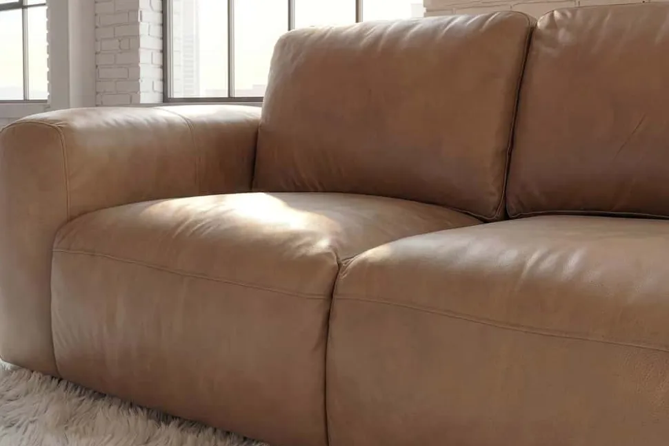 Echtleder Sofa BIG GEORGE 205cm cognac Taschenfederkern 2-Sitzer Couch