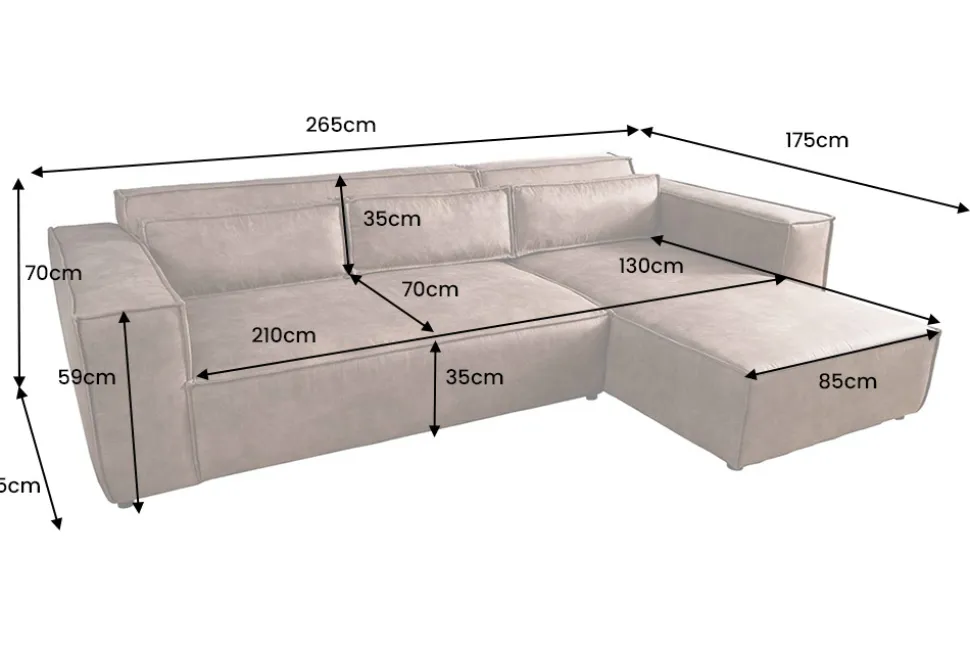 Ecksofa BOSSA NOVA 265cm antik taupe Microfaserstoff 3-Sitzer Couch L-Form