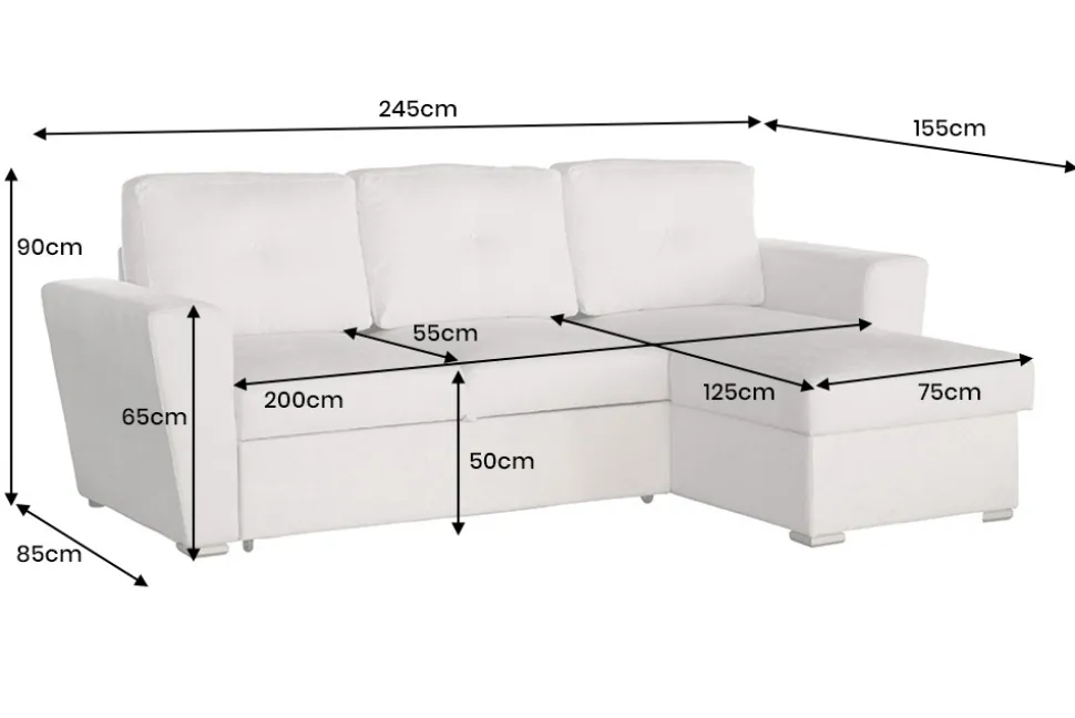 Ecksofa mit Schlaffunktion APARTMENT beidseitig aufbaubar beige Strukturstoff inkl. Stauraum