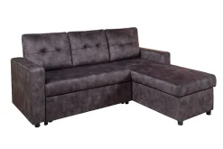 Ecksofa mit Schlaffunktion APARTMENT beidseitig aufbaubar grau Samt inkl. Stauraum