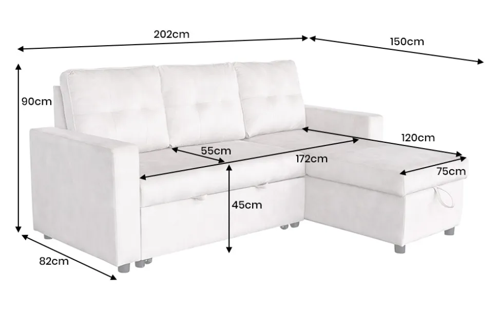 Ecksofa mit Schlaffunktion APARTMENT beidseitig aufbaubar champagner beige Samt inkl. Stauraum