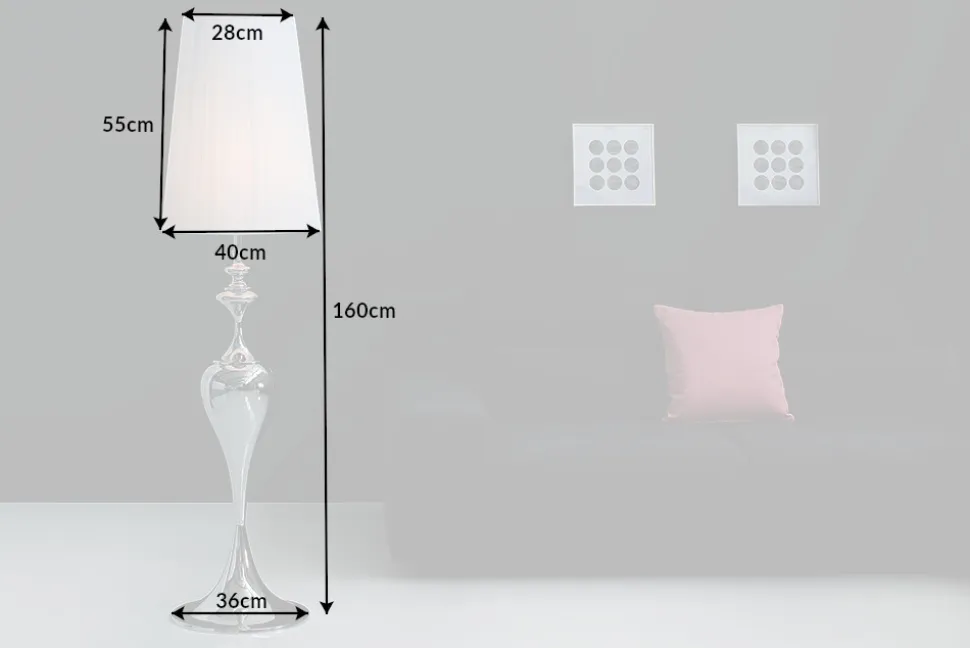 Edle Design Stehlampe LUCIE 160cm silber weiß Barock Stil Stehleuchte